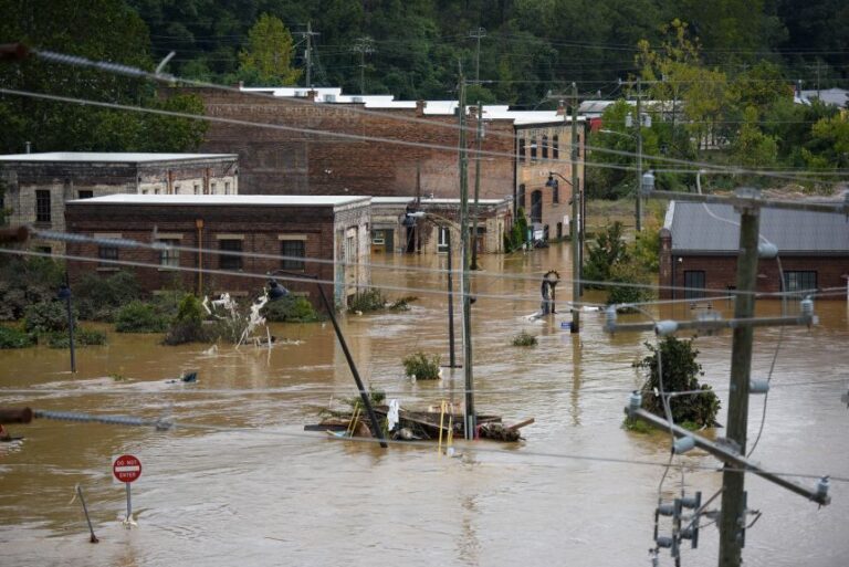 Heavy rains from Hurricane Helene caused record flooding and damage in September 2024 in Asheville, North Carolina, and surrounding areas.