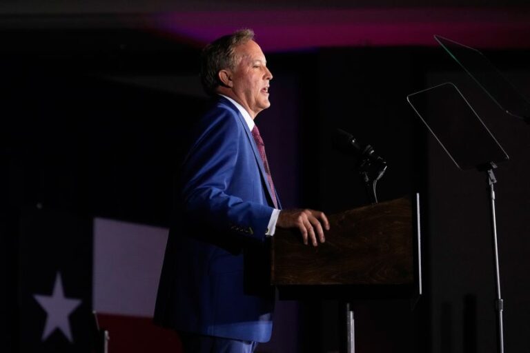 Texas Attorney General Ken Paxton speaks during a primary runoff election night event in Plano, Texas, on Tuesday, after he won the Republican Party's nomination for US Senate.