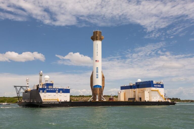 The first stage of Blue Origin's New Glenn rocket, named ''Never Tell Me The Odds,'' returns to Port Canaveral April 19.
