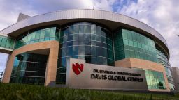 Nebraska Medicine's Davis Global Center is seen on Sunday, May 10,2026 in Omaha, Neb. where American passengers from the hantavirus-stricken cruise ship will quarantine. (AP Photo/Rebecca S. Gratz)
