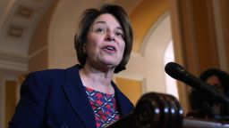 Sen. Amy Klobuchar speaks to reporters at the US Capitol on September 3, 2025.