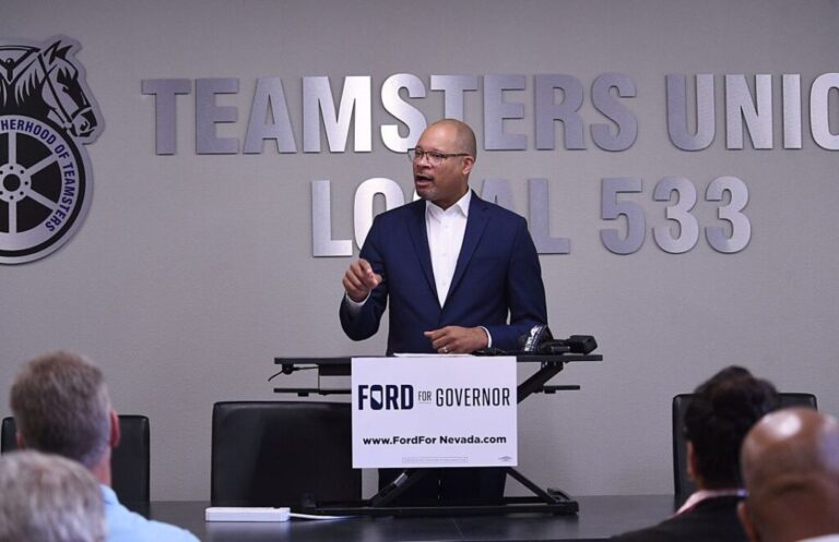 Nevada Attorney General Aaron Ford announces his intention to run for Governor of Nevada while speaking at the Teamsters Union Local 533 in Reno on August 6, 2025.