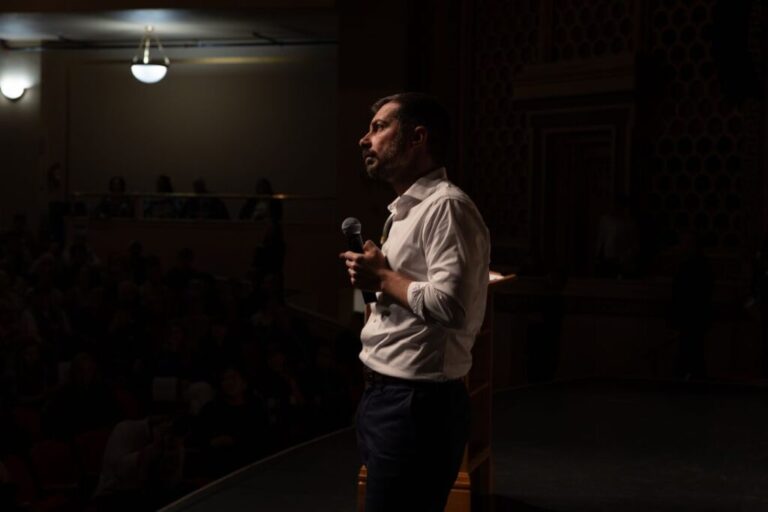 Buttigieg speaks at a rally at The Mother Lode Theatre on May 17, in Butte, Montana.