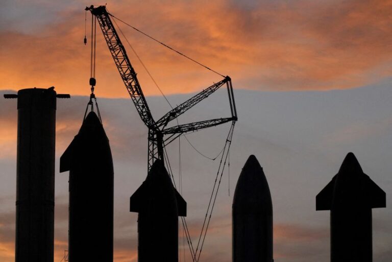 SpaceX's Starship rocket prototypes are seen at the SpaceX Starbase in Brownsville, Texas, on August 19, 2023.