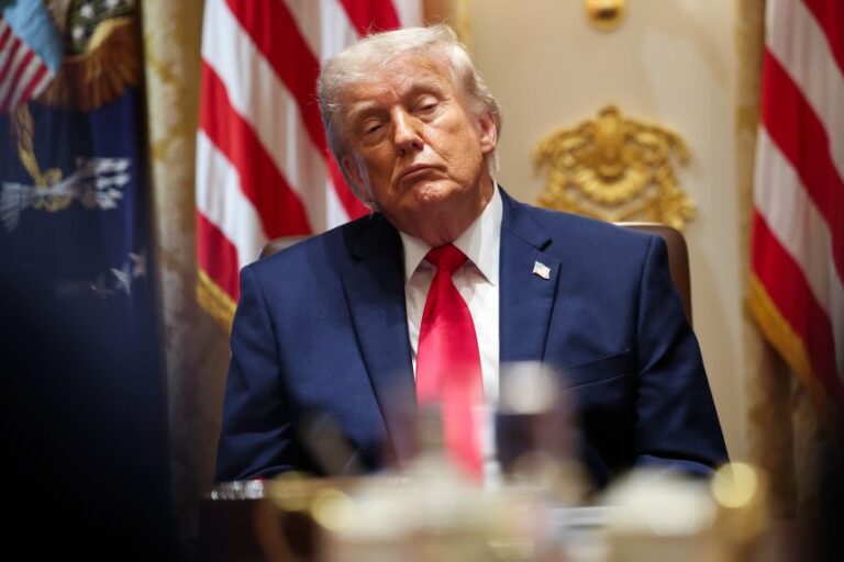 President Donald Trump looks on during a Cabinet meeting at the White House on May 27.
