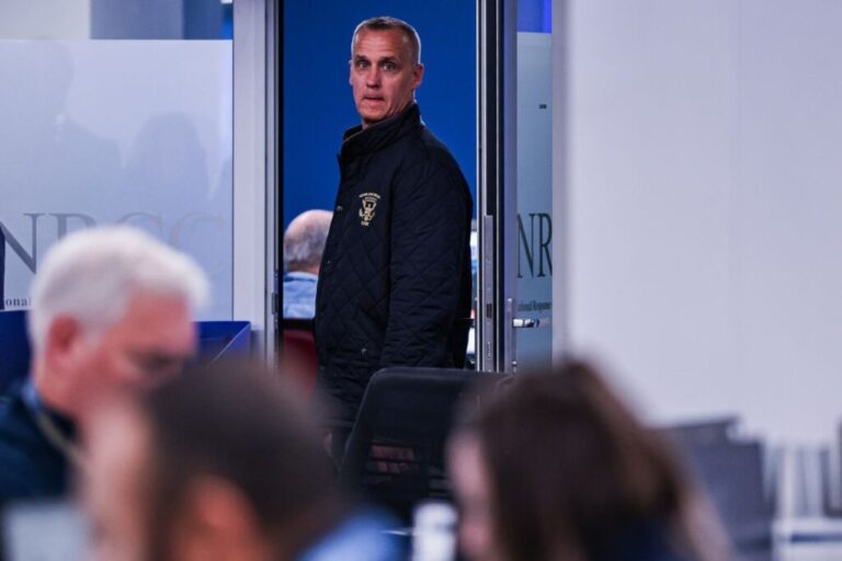 Corey Lewandowski, chief advisor to Department of Homeland Security Secretary Kristi Noem, following a news conference at the Federal Emergency Management Agency (FEMA) headquarters in Washington, DC, on January 24.