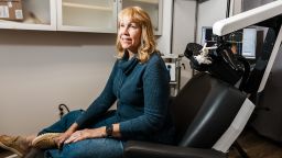 Patient Valerie Zeko in the treatment lab at Stanford University Brain Stimulation Lab in Palo Alto, California on January 12, 2025.