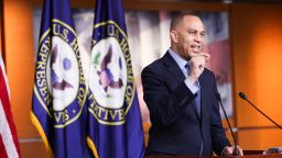 US House Minority Leader Hakeem Jeffries (D-NY) speaks to reporters during a news conference in the U.S. Capitol Building on March 3, 2026 in Washington, DC.