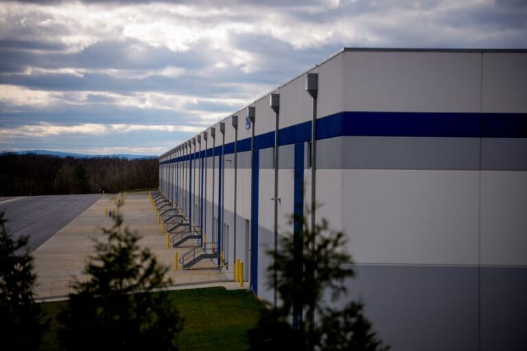 An exterior view of a warehouse that is the site for a planned US Immigration and Customs Enforcement detention center in Williamsport, Maryland, on March 23.
