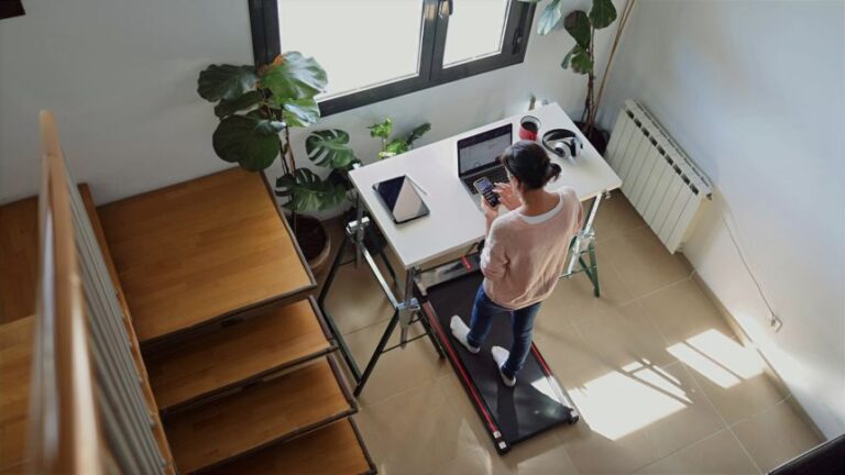 A treadmill desk could be one option to keep you moving while working remotely.