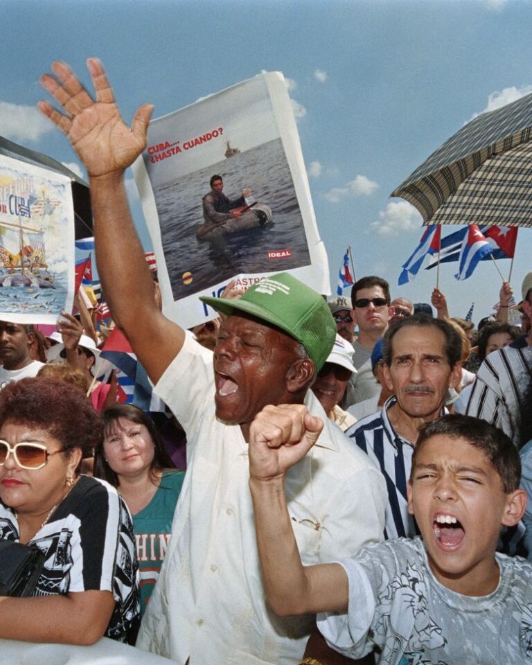 Cuban Americans in Miami protest the downing of planes from Brothers to the Rescue by Cuban jets, on February 25, 1996.
