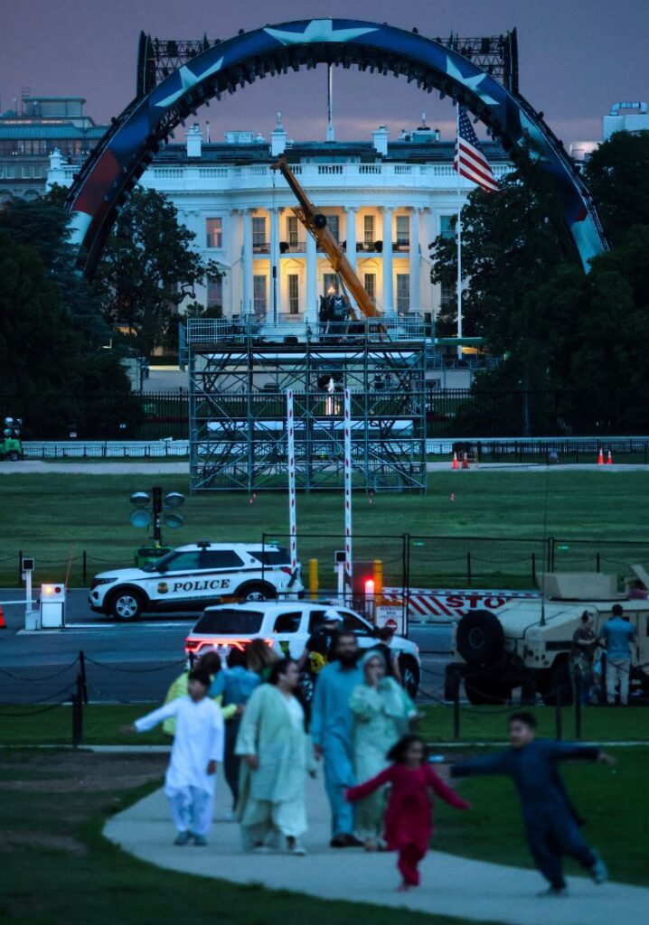 Construction continues on a temporary arena that will host the UFC Freedom 250 fight event in June on the South Lawn of the White House in Washington, DC, on May 27.