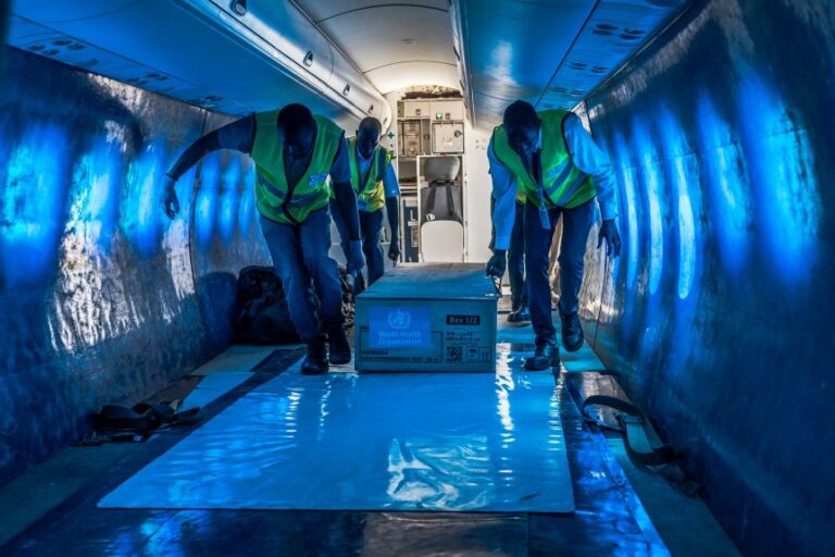 Ground crew load medical supplies onto a United Nations Humanitarian Air Service operated charter plane bound for Bunia in eastern Democratic Republic of Congo at Jomo Kenyatta International Airport in Nairobi on May 20.