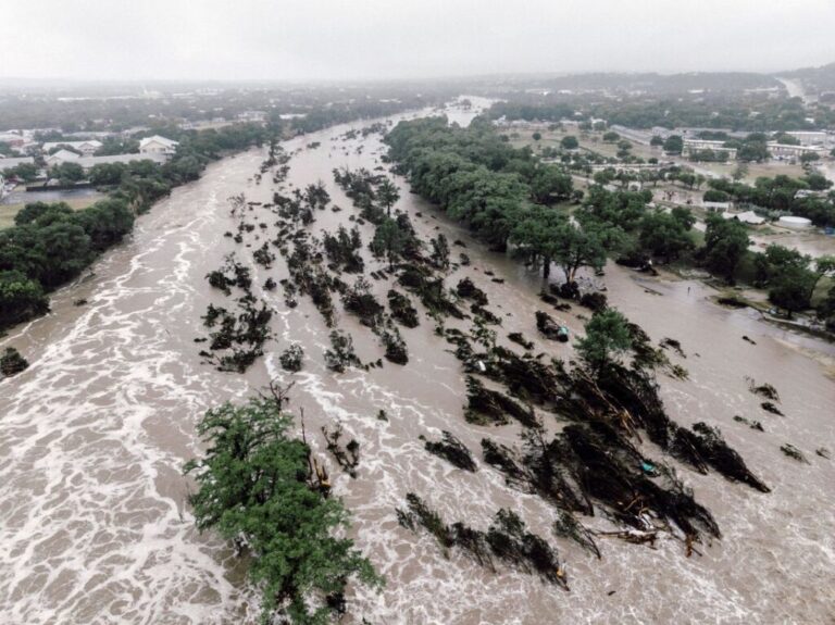 The flooded Guadalupe River in Kerrville, Texas, on Friday, July 4, 2025.