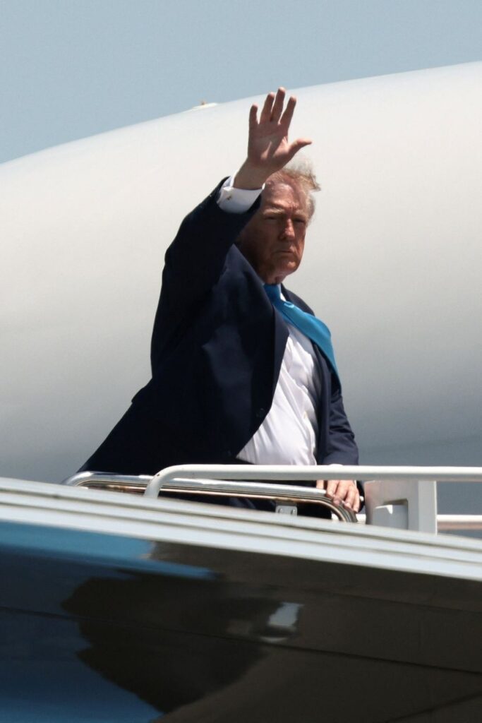 President Donald Trump departs the Groton-New London Airport in Groton, Connecticut, on May 20.