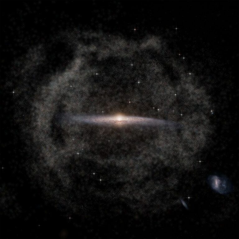 This image visualizes the Milky Way and its surrounding halo of stars, some of which originated from past mergers.