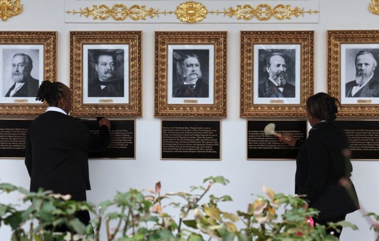 Inscription plaques along President Donald Trump's