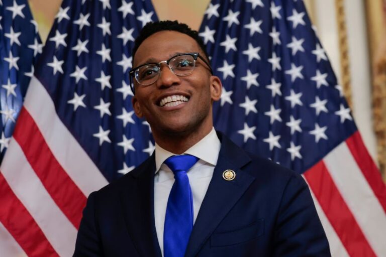 Rep. Christian Menefee smiles during his swearing-in ceremony at the US Capitol on February 2, in Washington, DC.