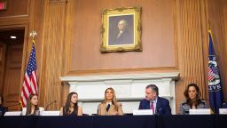 First lady Melania Trump speaks during a roundtable discussion on the