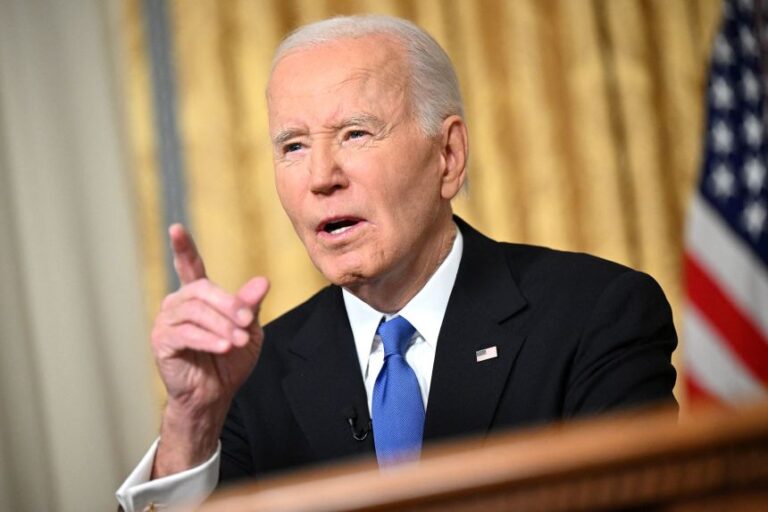 President Joe Biden delivers his farewell address to the nation from the Oval Office of the White House, on January 15, 2025.