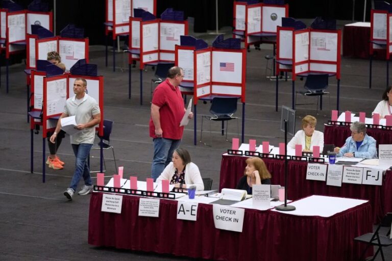 Voting takes place in the Civic Center during the Maine Primary, Tuesday, June 9, in Augusta, Maine.