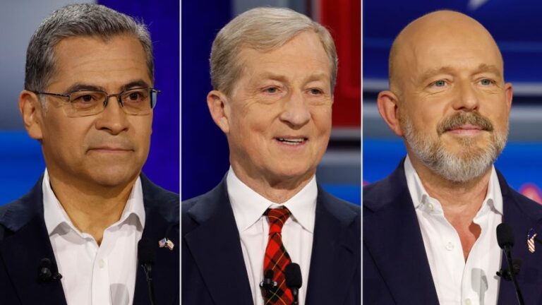 From left: Democrats Xavier Becerra and Tom Steyer, and Republican Steve Hilton.