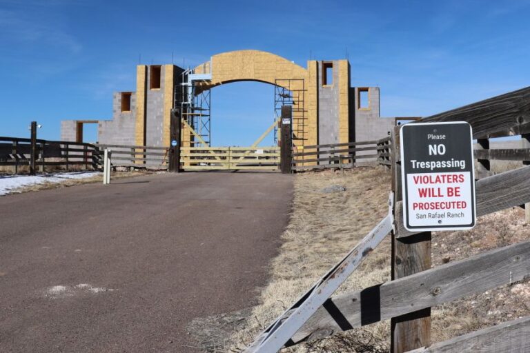 The entrance of the San Rafael Ranch, which was previously owned by Jeffrey Epstein and called the Zorro Ranch, is seen, January 31, 2026, near Stanley, New Mexico.