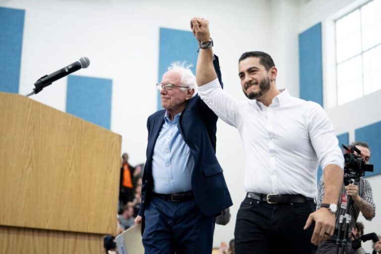 US Sen. Bernie Sanders of Vermont is introduced by Senate candidate Abdul El-Sayed at Mumford High School on May 3 in Detroit.