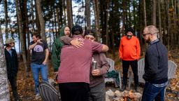 USA. RAYMOND, ME - October 26, 2024:
Two attendees of the the Sad Dads Club retreat in Raymond, Maine, hug on Saturday, October 26, 2024. Sad Dads Club is a 501(c)(3) bereavement organization dedicated to bringing joy back into the lives of fathers grieving the loss of a child while honoring the children who have died. Twice annually, twenty “Sad Dads” gather for a weekend-long retreat.
CREDIT: Christopher Capozziello