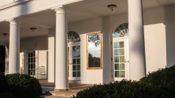 A large mirror adorns a wall outside of the Oval Office at the White House on September 28, 2025.