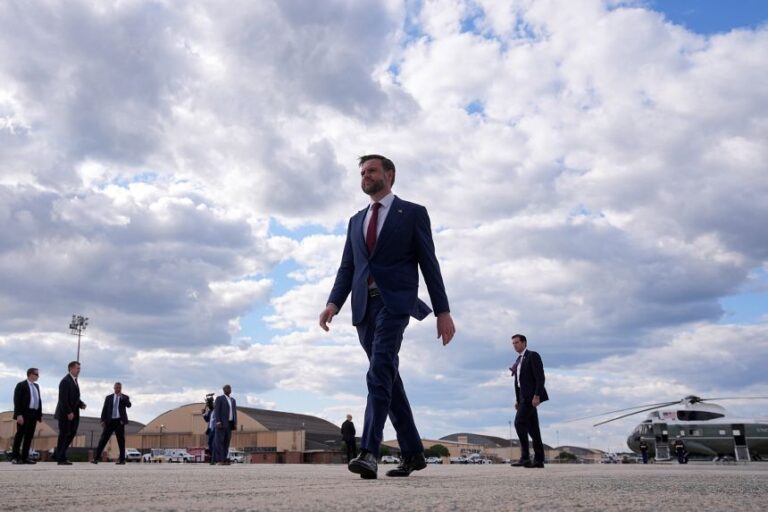 Vice President JD Vance walks to speak with reporters upon arriving at Joint Base Andrews, Maryland, on May 28.