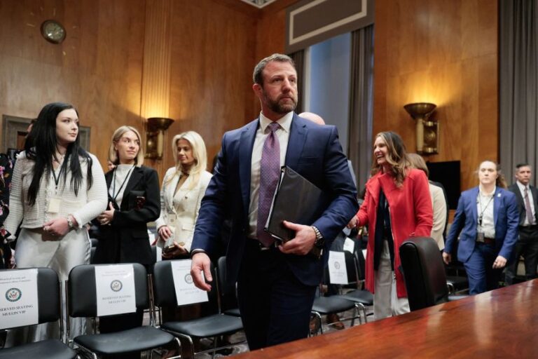 Senator Markwayne Mullin departs after a Senate Homeland Security and Governmental Affairs Committee confirmation hearing at Capitol Hil on March 18.