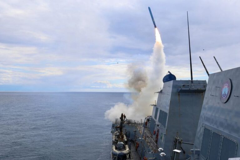 The USS Thomas Hudner fires a Tomahawk land attack missile on March 1.