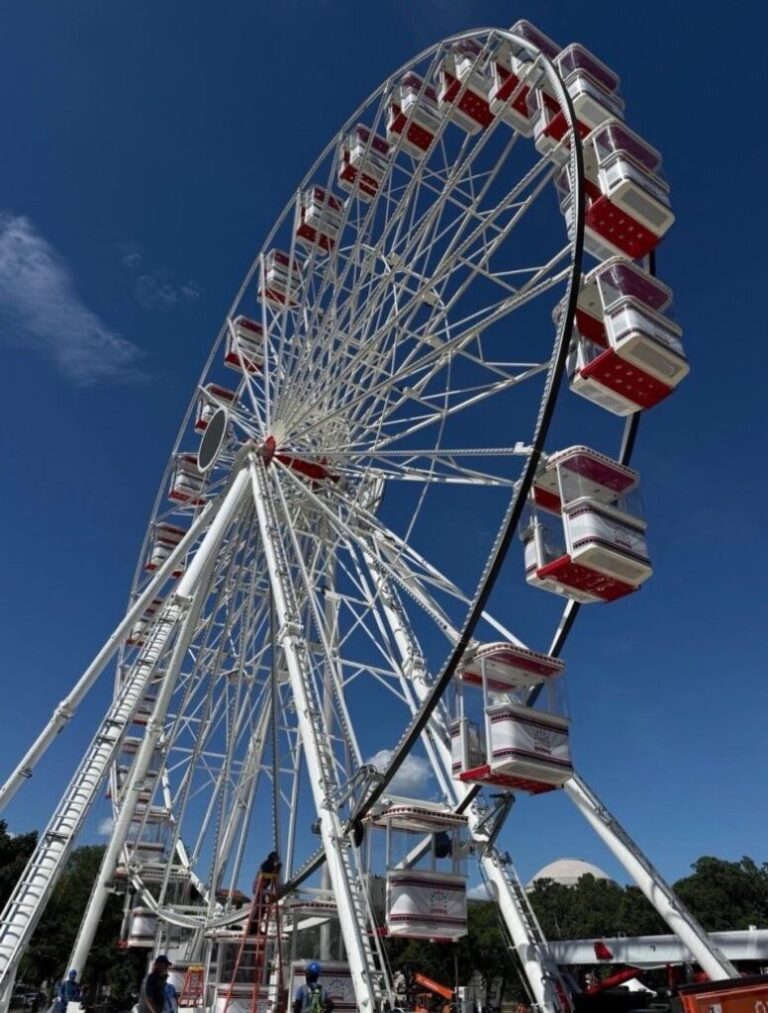 The 110-foot Freedom 250 Ferris wheel was brought to Washington by Talley Amusements, a Texas-based amusements company.