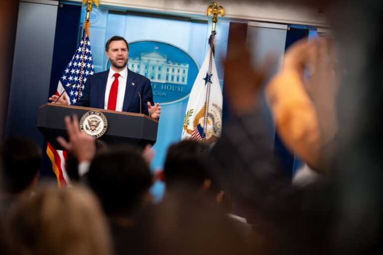Vice President JD Vance speaks during a news conference at the White House on June 18.