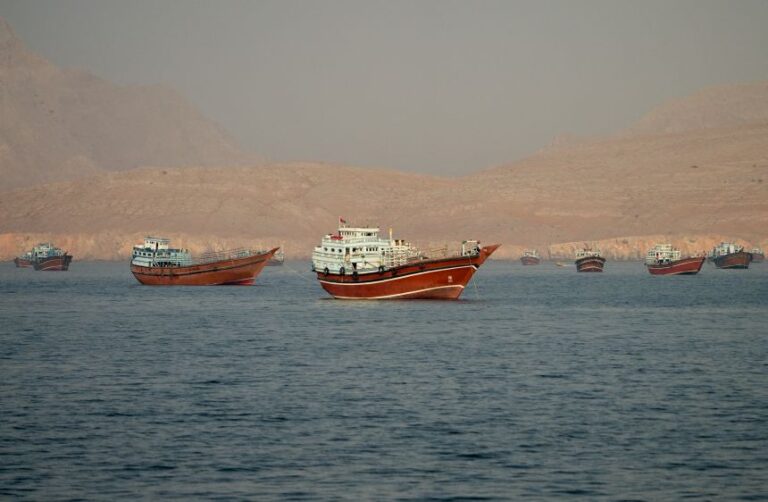 Vessels at the Strait of Hormuz as seen from Musandam, Oman, on June 14, 2026.