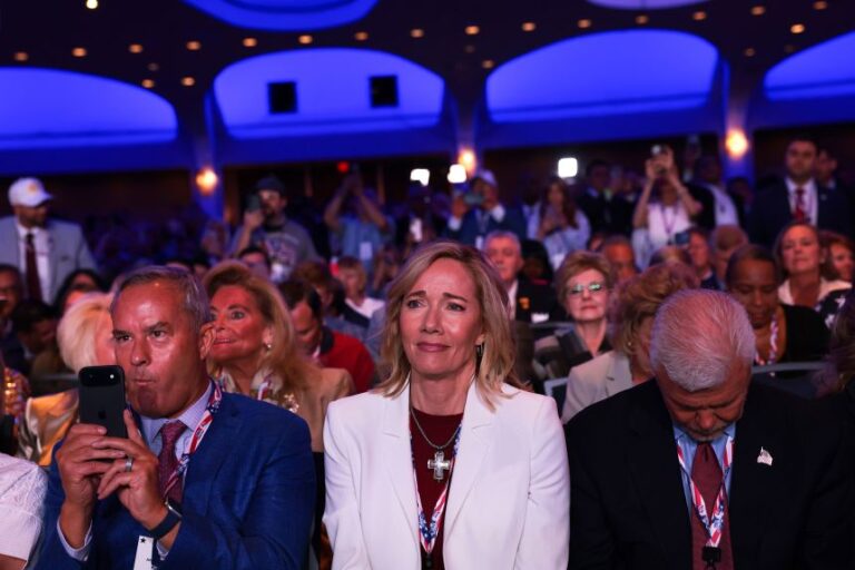 Guests listen as President Donald Trump delivers remarks during the Faith & Freedom Coalition's 2026 Policy Conference on Friday, in Washington, DC.