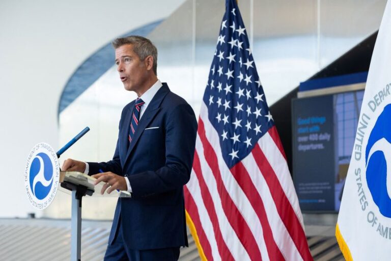Transportation Secretary Sean Duffy discusses the impact of the government shutdown on air safety workers and travel at Philadelphia International Airport on October 24, 2025.