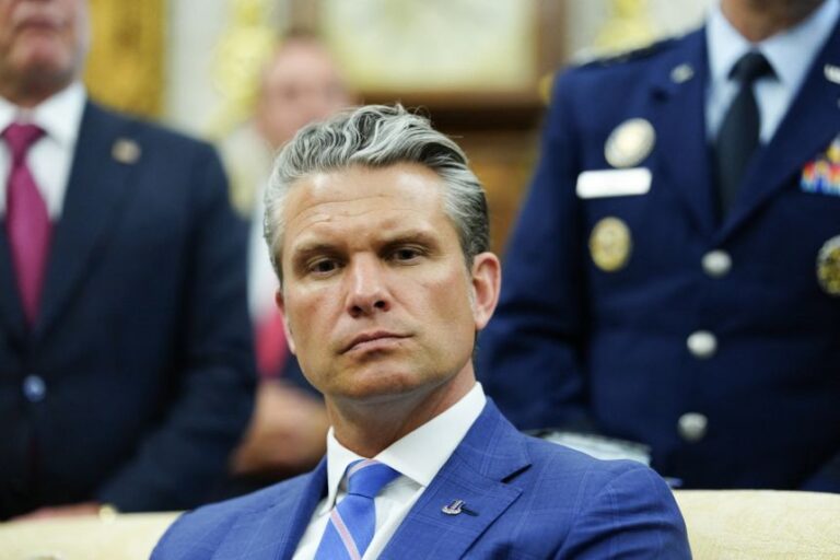 US Defense Secretary Pete Hegseth attends a meeting between President Donald Trump and NATO Secretary General Mark Rutte in the Oval Office of the White House in Washington, DC, on June 24, 2026.