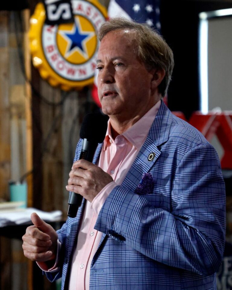Ken Paxton speaks to supporters at a campaign stop on May 15 in Little Elm, Texas.