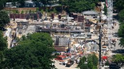 Construction work continues on a new East Wing of the White House in Washington, DC, as seen on May 31, 2026 from the Washington Monument.