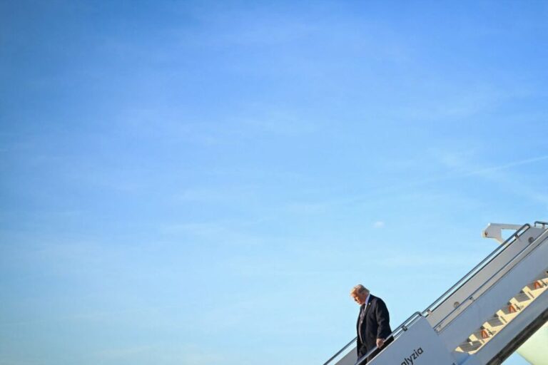 US President Donald Trump disembarks Air Force One upon arrival at Paris Orly Airport, south of Paris, on June 17, 2026.