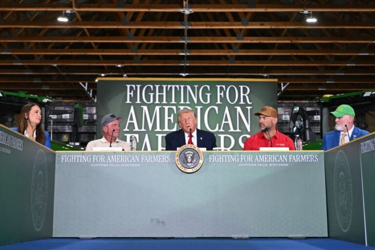 US President Donald Trump speaks during the roundtable.