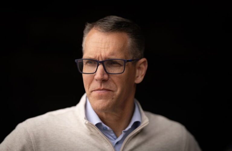 Republican gubernatorial candidate, US Rep. Randy Feenstra speaks to guests during a campaign event at the Silo City farm on May 30, near Sioux Rapids, Iowa.