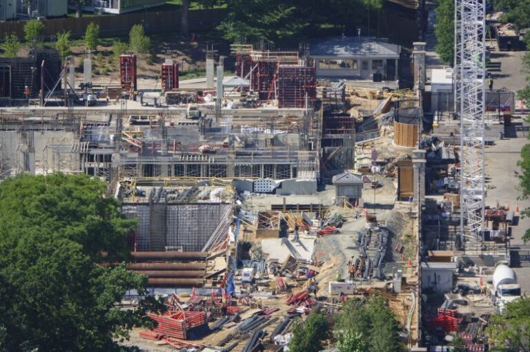 Construction continues on the White House East Wing ballroom addition on May 29 in Washington, DC.