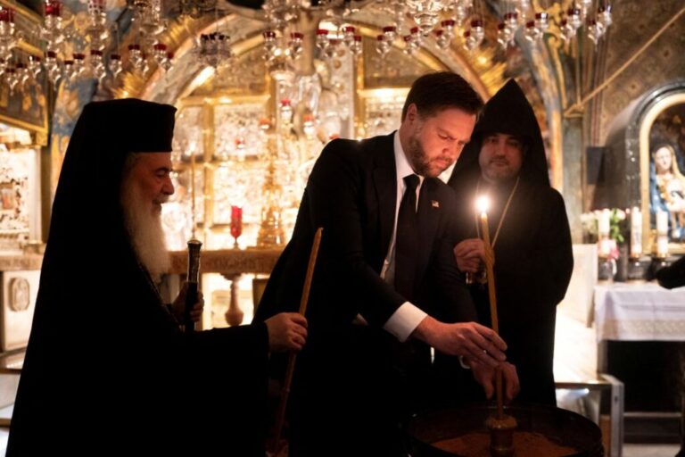 Vice President JD Vance tours the Church of the Holy Sepulchre in the Old City of Jerusalem on October 23, 2025.