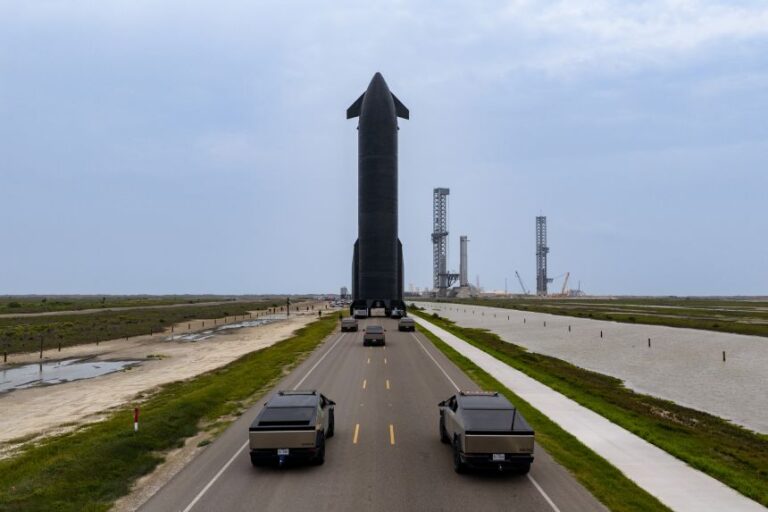 Starship and Super Heavy V3 move toward the pad at Starbase on May 19 for final testing and preparations ahead of launch.