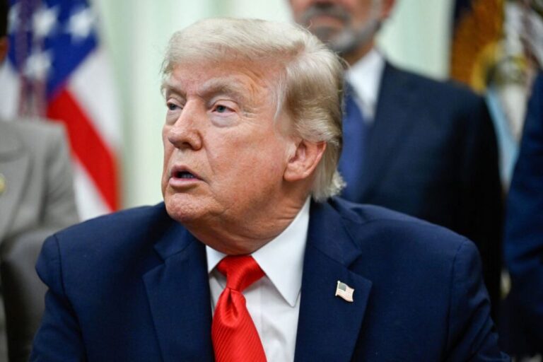 President Donald Trump speaks in the Oval Office at the White House in Washington, DC, on Thursday.