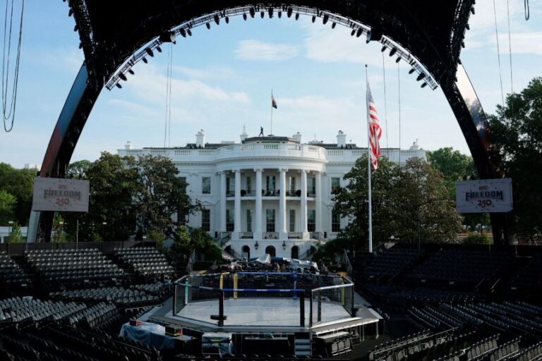 A view of the setup ahead of the UFC Freedom 250 fights on the South Lawn of the White House in Washington, DC, on June 11.