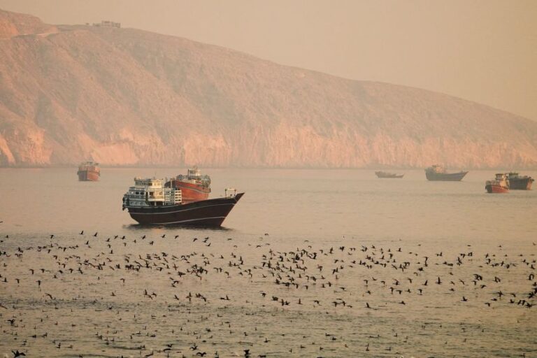 Vessels at the Strait of Hormuz, as seen from Musandam, Oman, on June 16.